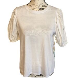 CeCe Embellished Tee Short Sleeve multi Media White Size S New